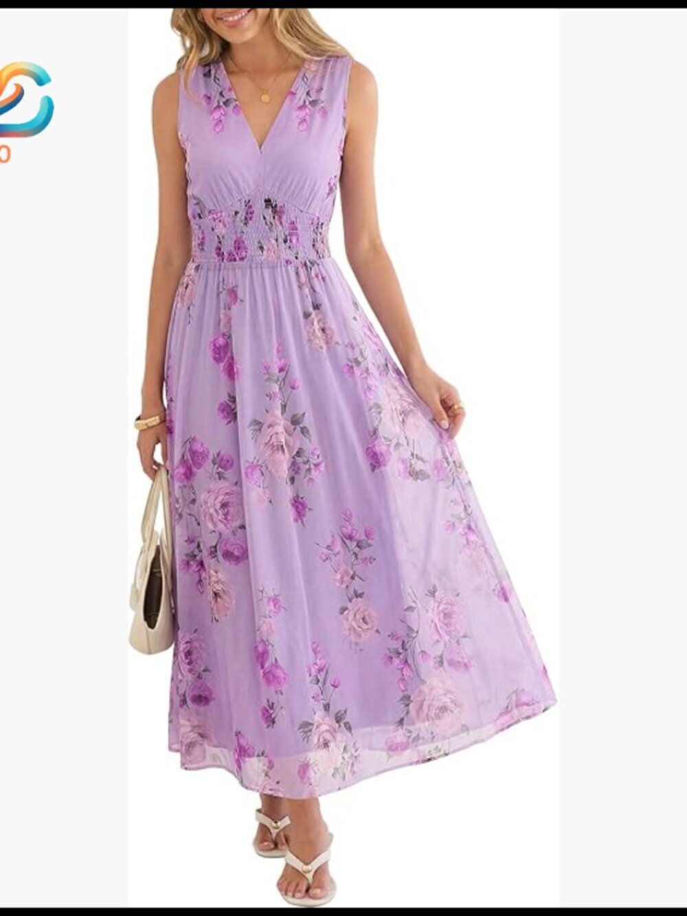 Sleeveless V-Neck Maxi Dress A-Line Wedding Guest Beach Casual
